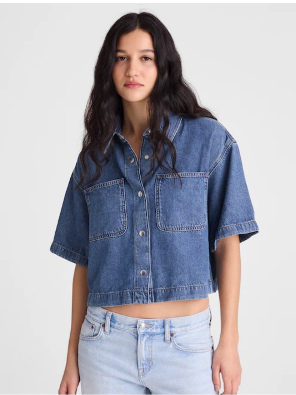 Madewell Blue Cropped Denim Shirt